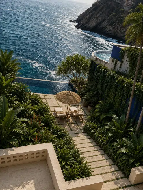 Casa Acapulco: terraza tropical frente al mar
