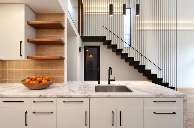 Grove Street Residences: Matte black faucet and kitchen hardware