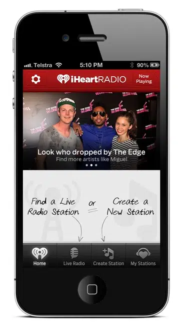 iHeart: pantalla de inicio de la app móvil iHeartRadio