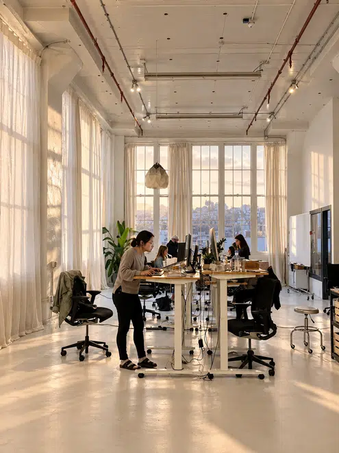 Oficinas Symbiome: interior del espacio de trabajo con luz natural